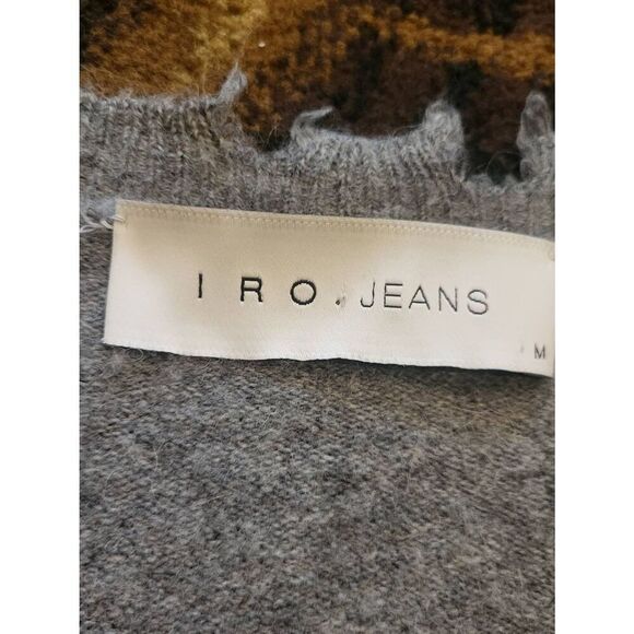 IRO Jeans Sweater Women's Medium Grey Brody Distressed V Neck Oversized Alpaca - Picture 4 of 5